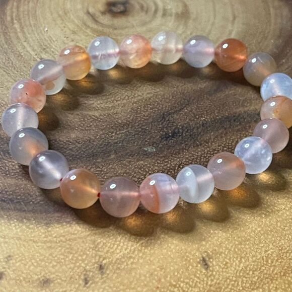 Yuan yuan Agate bracelet striped layers light rainbow colors stretch 10mm 7.5” n - Picture 12 of 16